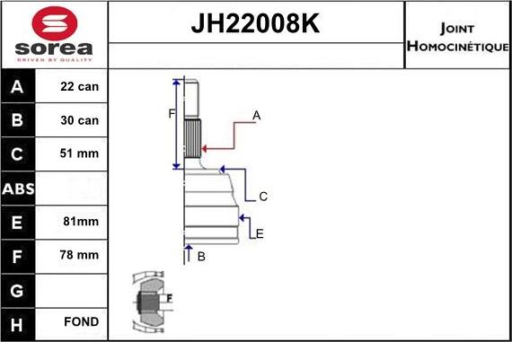 Sera JH22008K - CV Joint Kit, drive shaft car-mod.net