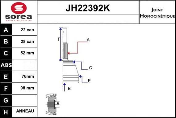 Sera JH22392K - CV Joint Kit, drive shaft car-mod.net