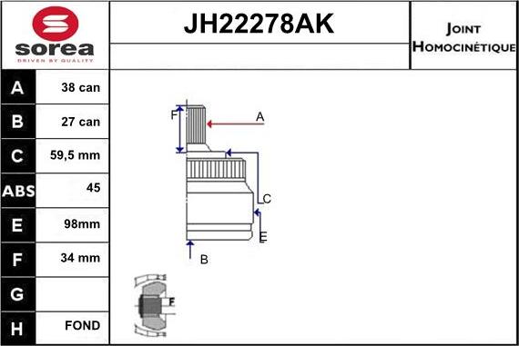 Sera JH22278AK - CV Joint Kit, drive shaft car-mod.net