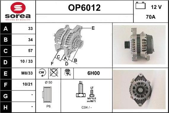 Sera OP6012 - Alternator car-mod.net