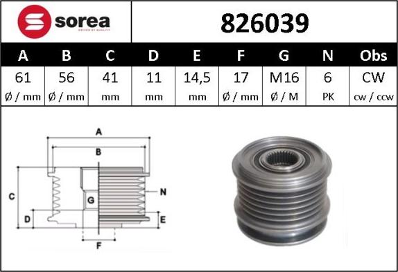 SNRA 826039 - Pulley, alternator, freewheel clutch car-mod.net