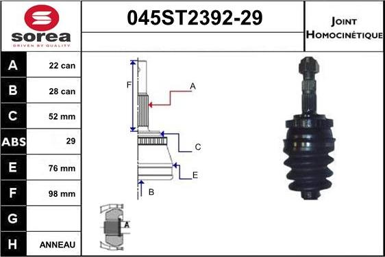 STARTCAR 045ST2392-29 - CV Joint Kit, drive shaft car-mod.net