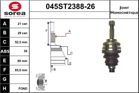STARTCAR 045ST2388-26 - CV Joint Kit, drive shaft car-mod.net