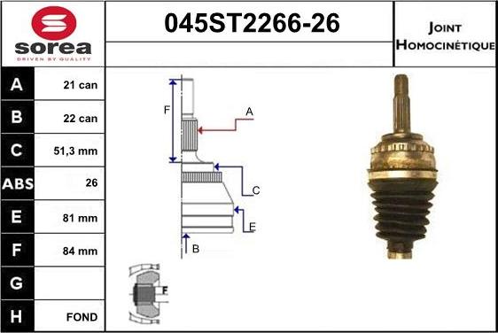 STARTCAR 045ST2266-26 - CV Joint Kit, drive shaft car-mod.net