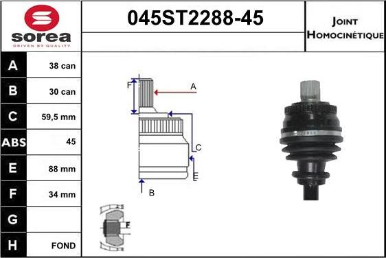 STARTCAR 045ST2288-45 - CV Joint Kit, drive shaft car-mod.net