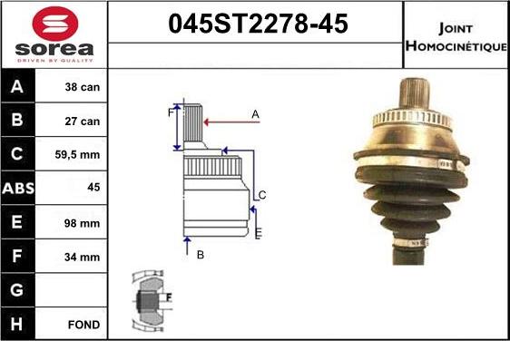 STARTCAR 045ST2278-45 - CV Joint Kit, drive shaft car-mod.net