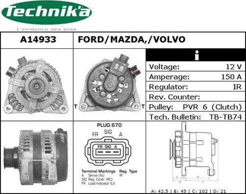 Technika A14933 - Alternator car-mod.net