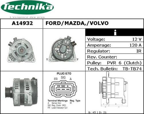 Technika A14932 - Alternator car-mod.net