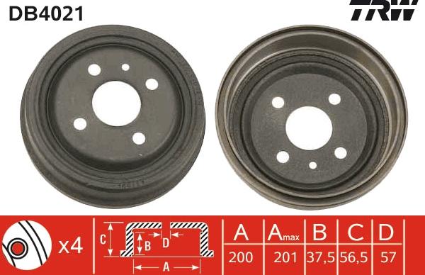 TRW DB4021 - Brake Drum car-mod.net