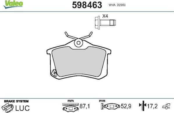 Valeo 598463 - Brake Pad Set, disc brake car-mod.net