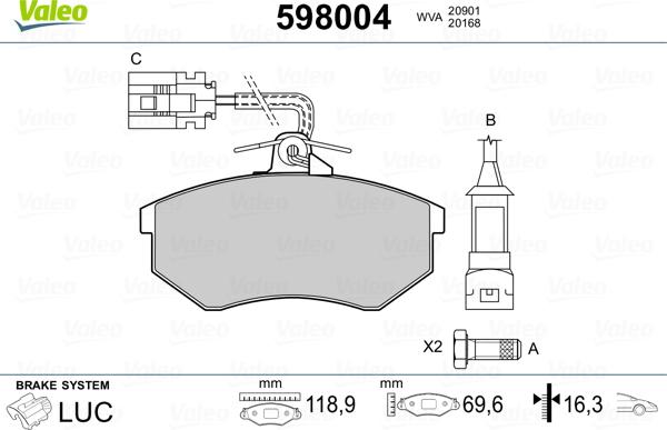 Valeo 598004 - Brake Pad Set, disc brake car-mod.net