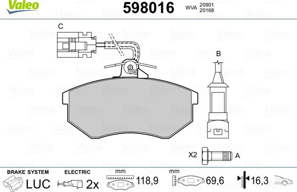 Valeo 598016 - Brake Pad Set, disc brake car-mod.net