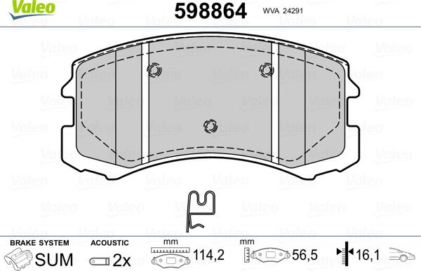 VALEO 598864 - Brake Pad Set, disc brake car-mod.net