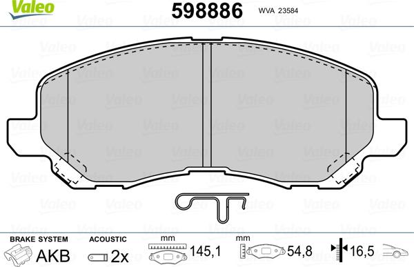 VALEO 598886 - Brake Pad Set, disc brake car-mod.net