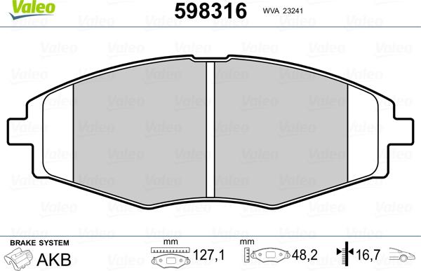 Valeo 598316 - Brake Pad Set, disc brake car-mod.net