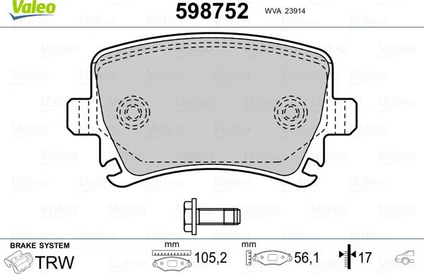 Valeo 598752 - Brake Pad Set, disc brake car-mod.net