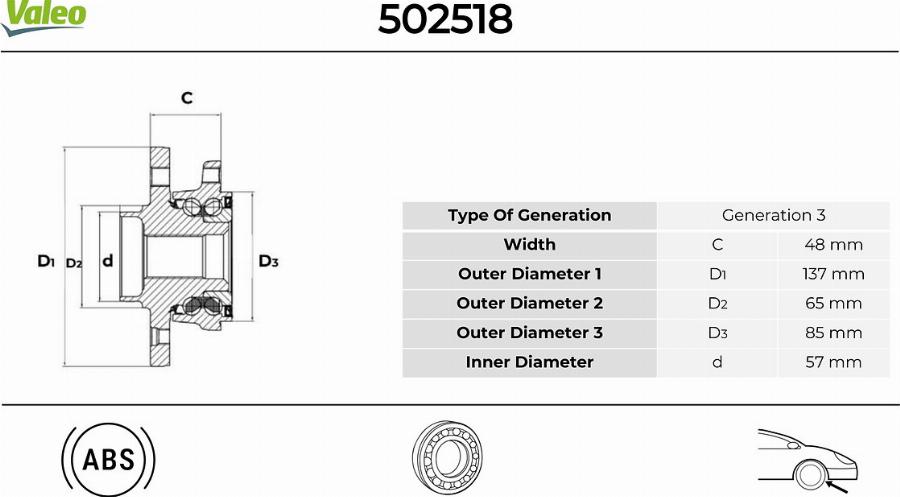 Valeo 502518 - Bearing Kit, wheel hub car-mod.net