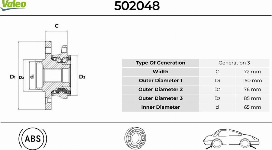 Valeo 502048 - Bearing Kit, wheel hub car-mod.net