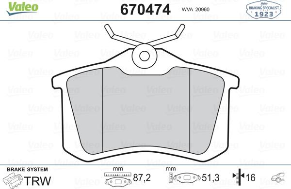 Valeo 670474 - Brake Pad Set, disc brake car-mod.net