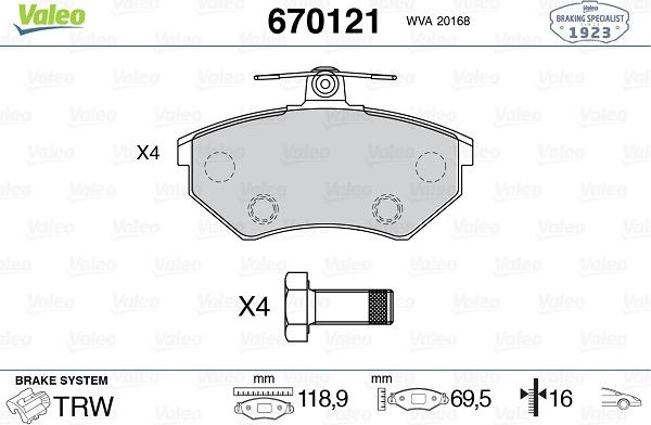 Valeo 670121 - Brake Pad Set, disc brake car-mod.net