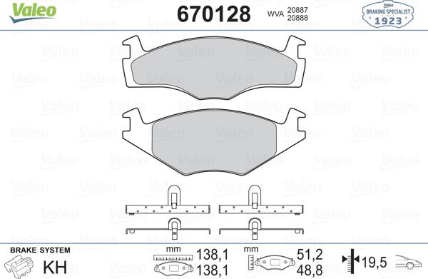 Valeo 670128 - Brake Pad Set, disc brake car-mod.net