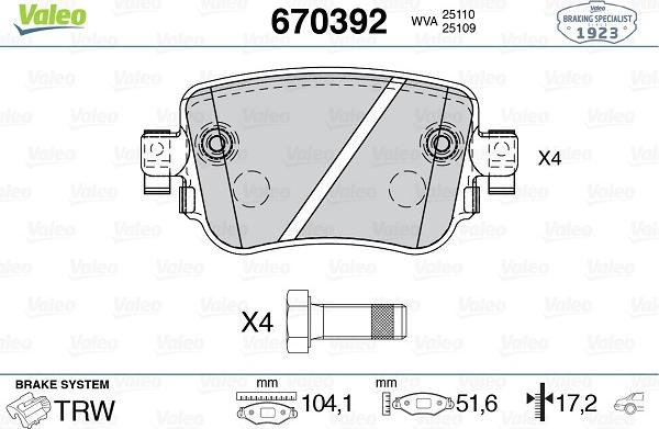 Valeo 670392 - Brake Pad Set, disc brake car-mod.net