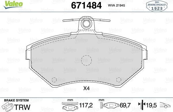 Valeo 671484 - Brake Pad Set, disc brake car-mod.net