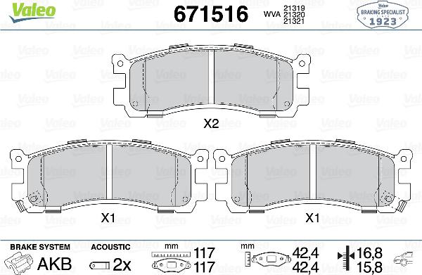 VALEO 671516 - Brake Pad Set, disc brake car-mod.net