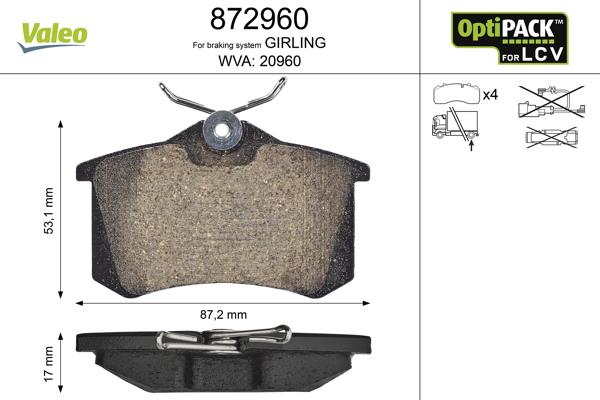 Valeo 872960 - Brake Pad Set, disc brake car-mod.net