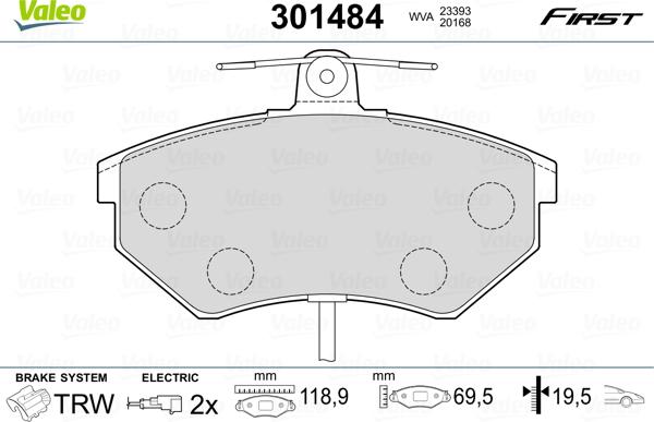 Valeo 301484 - Brake Pad Set, disc brake car-mod.net