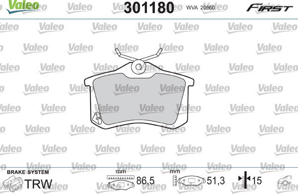 Valeo 301180 - Brake Pad Set, disc brake car-mod.net