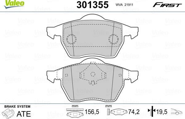 Valeo 301355 - Brake Pad Set, disc brake car-mod.net