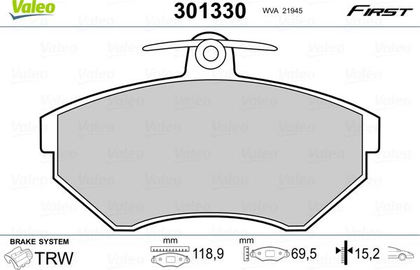 Valeo 301330 - Brake Pad Set, disc brake car-mod.net