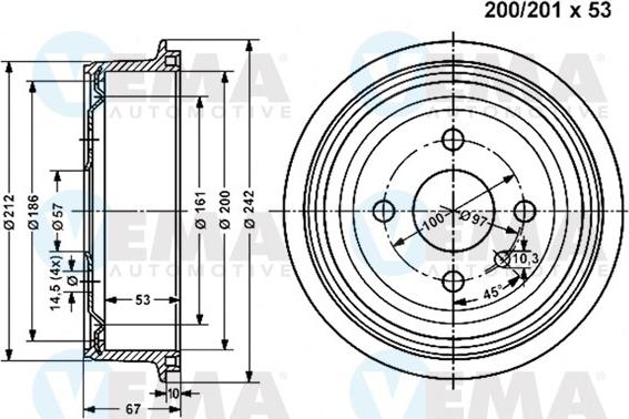 VEMA 800828 - Brake Drum car-mod.net