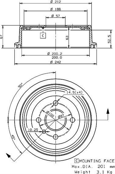 Villar 627.0032 - Brake Drum car-mod.net