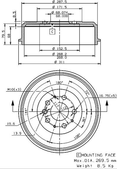 Villar 627.0216 - Brake Drum car-mod.net