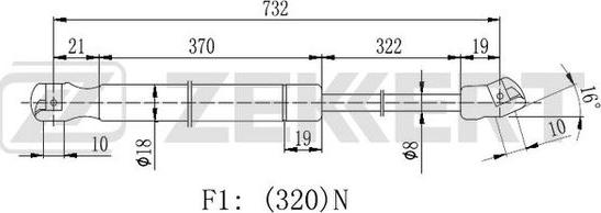 Zekkert GF-2256 - Gas Spring, bonnet car-mod.net