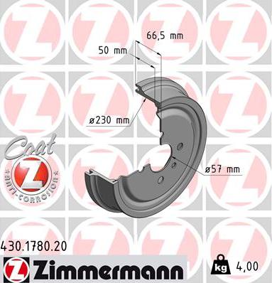 Zimmermann 430.1780.20 - Brake Drum car-mod.net