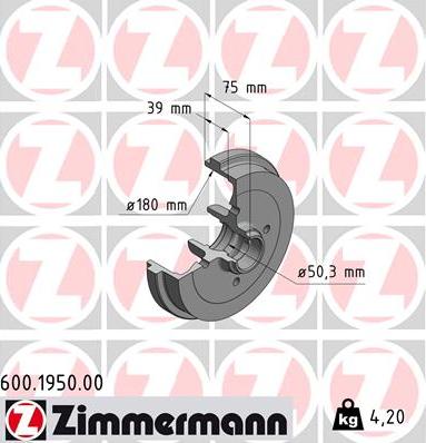 Zimmermann 600.1950.00 - Brake Drum car-mod.net