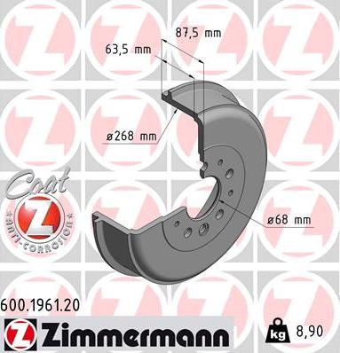 Zimmermann 600.1961.20 - Brake Drum car-mod.net