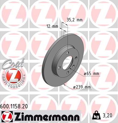 Zimmermann 600.1158.20 - Brake Disc car-mod.net