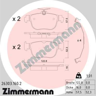 Zimmermann 26303.160.2 - Brake Pad Set, disc brake car-mod.net