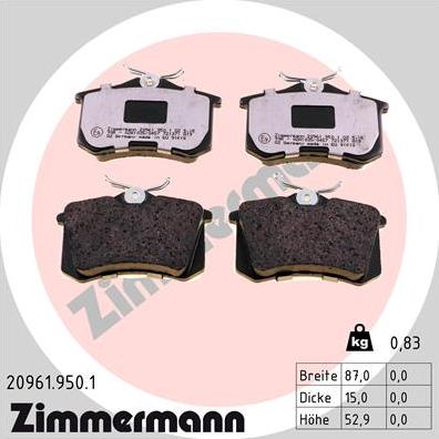 Zimmermann 20961.950.1 - Brake Pad Set, disc brake car-mod.net